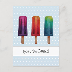 Invitation Carte Postale Watercolor Cute Popsicle Glaces Creams