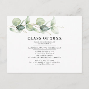 Invitation Carte Postale Watercolor Graduation 2025 Eucalyptus Party