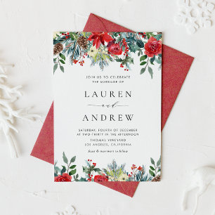 Invitation Carte Postale Watercolor Winter Blooms Garland QR Code Mariage