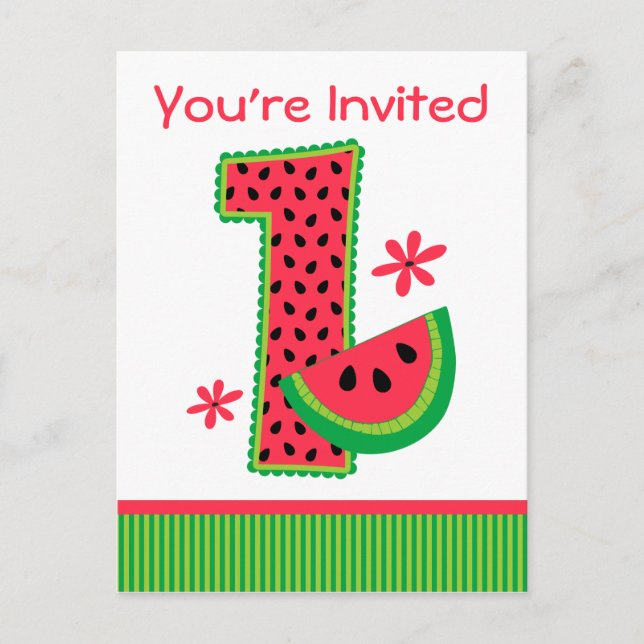 Invitation Carte Postale Watermelon 1er Birthday Strie (Devant)