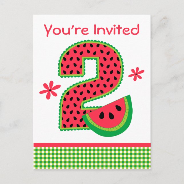 Invitation Carte Postale Watermelon 2e anniversaire En vichy (Devant)