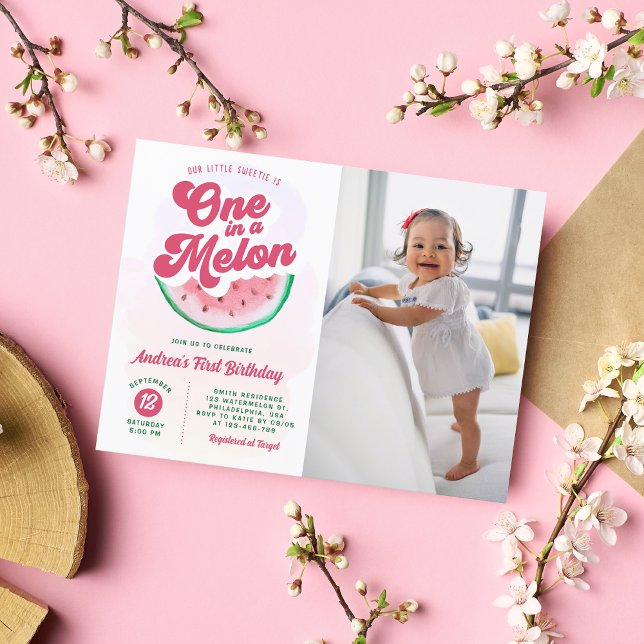 Invitation Carte Postale Watermelon One in a Melon Photo Premier anniversai (Créateur téléchargé)