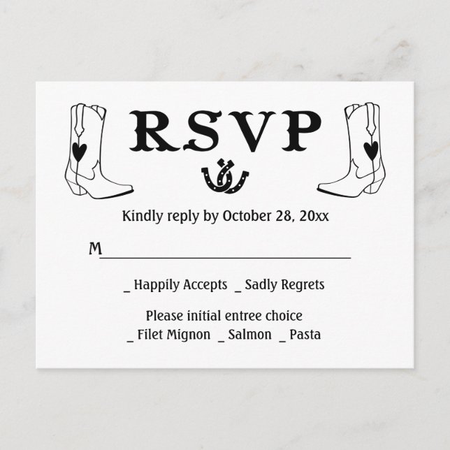 Invitation Carte Postale Western RSVP Mariage campagnard Cowboy Bottes rust (Devant)