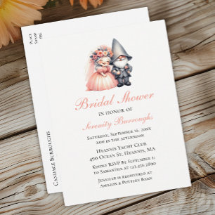 Invitation Carte Postale Whimsical Gnome Fête des mariées Bois rustique