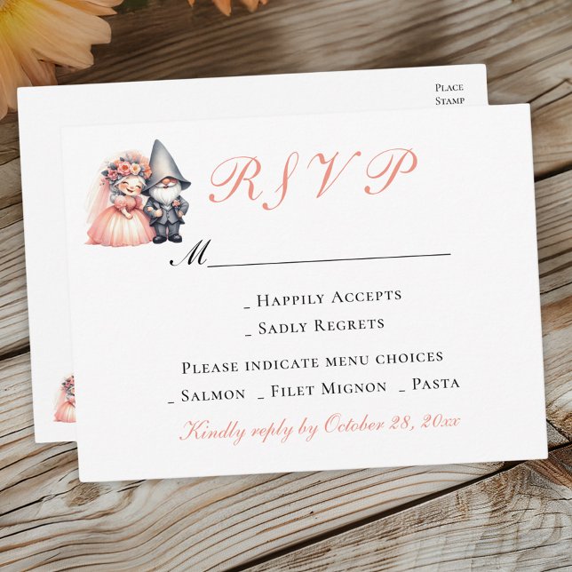Invitation Carte Postale Whimsical Gnome Garden Woodland Wedding RSVP (Créateur téléchargé)