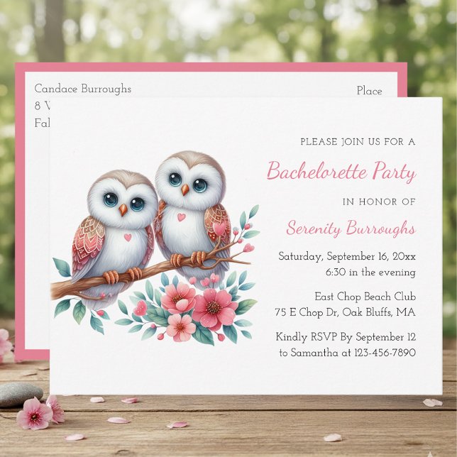 Invitation Carte Postale Whimsical Owl Couple Woodland Bachelorette Party (Créateur téléchargé)
