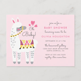 Invitation Carte Postale Whimsical Pastel Rose Llama Oh Baby shower