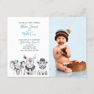 Invitation Carte Postale Wild One Animal Safari Baby Boy 1er Birthday Photo