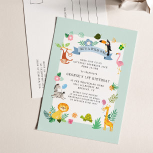 Invitation Carte Postale Wild One Safari Jungle Animaux 1er anniversaire