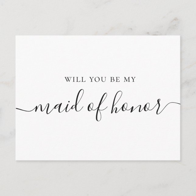 Invitation Carte Postale Will You Be My Maid of Honor | Minimalist Proposal (Devant)