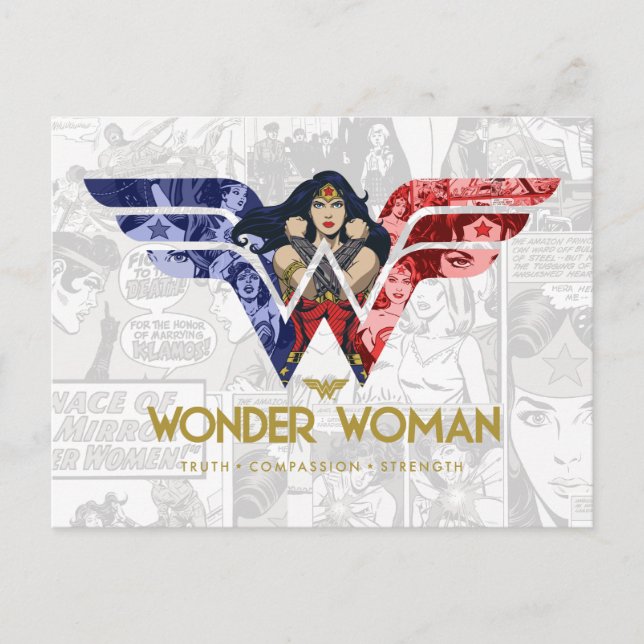 Invitation Carte Postale Wonder Woman Crossed Arms dans le logo collage (Devant)