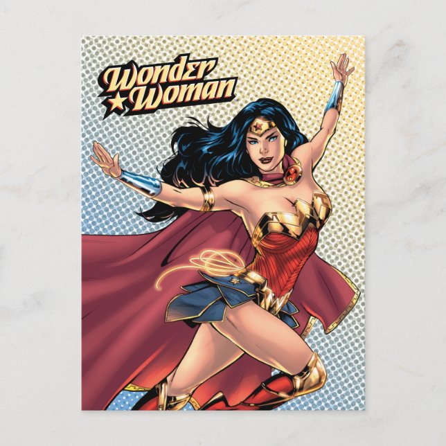 Invitation Carte Postale Wonder Woman Portant Cape (Devant)