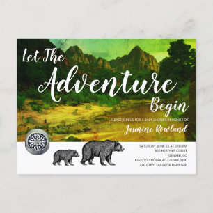 Invitation Carte Postale Woodland Bears Rustic Wilderness Baby shower