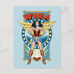 Invitation Carte Postale WW84   Retro Comic Wonder Woman Badge de caractère