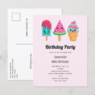 Invitation Carte Postale Yummy Ice Cream Trio Vibe été Anniversaire