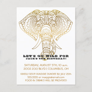 Invitation Carte Postale Zoo Anniversaire Fête Eléphant   Jungle Safari Par