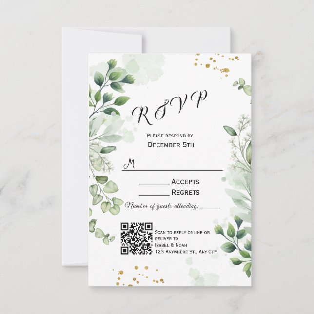 Invitation carte RSVP verte moderne (Devant)