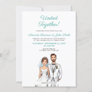 Invitation Cartographie Turquoise et blanc Mariage personnali