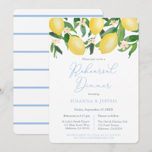 Invitation Carton Bleu Citron Répétition de Mariage Dîner