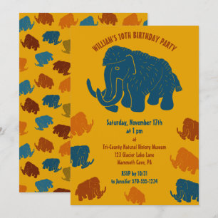 Invitation Carton bleu et or Laine Mammoth fête d'anniversair