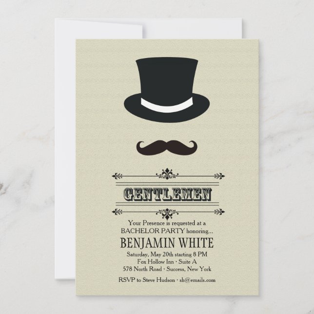 Invitation Carton Chapeau haut de forme et Moustache (Devant)