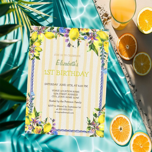 Invitation Carton d'anniversaire Citrons aquarelle Fleurs Ray (Créateur téléchargé)
