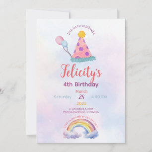 Invitation Carton d'anniversaire Licorne Pastel Arc-en-ciel t