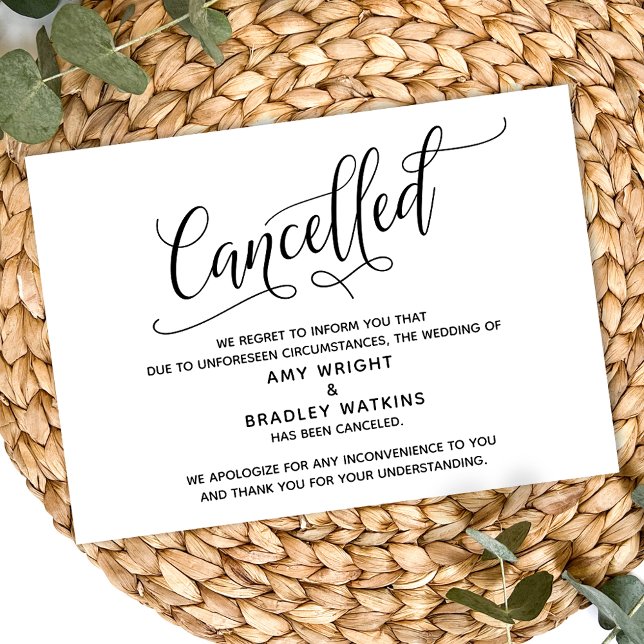 Invitation Carton d'annonce d'annulation de mariage élégant (Créateur téléchargé)