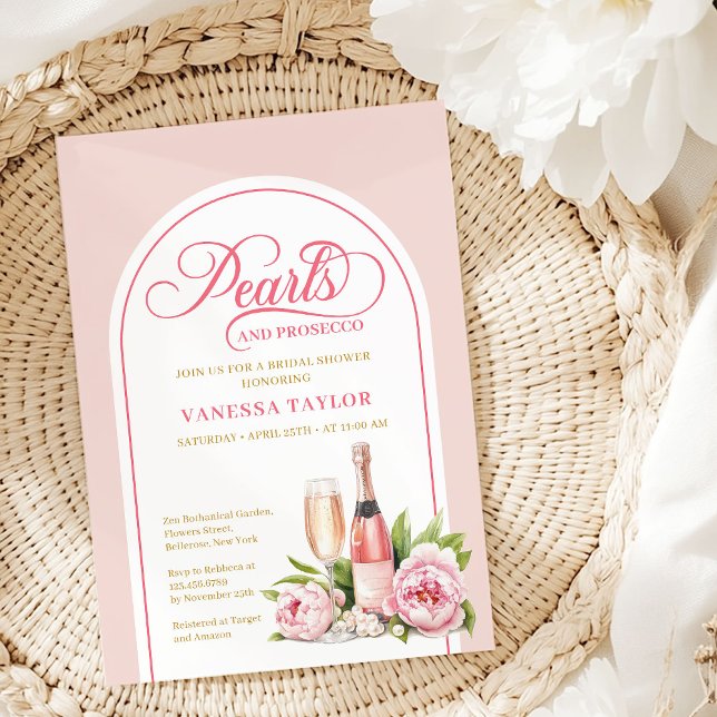 Invitation Carton de Baby Shower Perles Intemporelles et Pros (Timeless Pearls and Prosecco Bridal Shower Card)