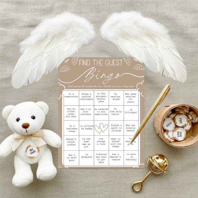 Invitation Carton de Bingo Céleste pour Trouver les Invités (Heavenly Beige Find The Guest Bingo Card)