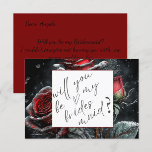 Invitation Carton de Demoiselle d'Honneur Noir avec Roses Rou