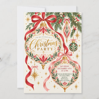 Invitation Carton de fête de Noël Ornements Vintage