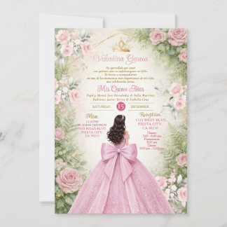 Invitation Carton de Fête Rose Florale de Quinceañera en Forê