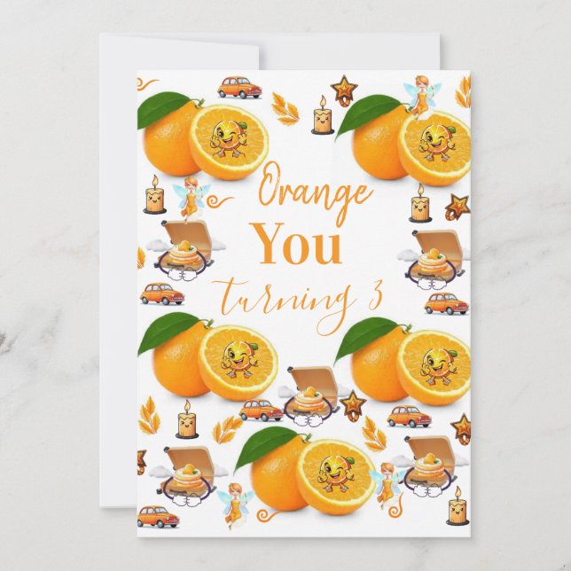 Invitation Carton de gâteau aux oranges Joyeux Anniversaire I (Devant)