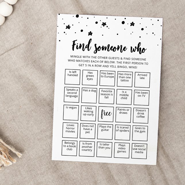 Invitation Carton de jeu de bingo Editable Trouve quelqu'un q (Créateur téléchargé)