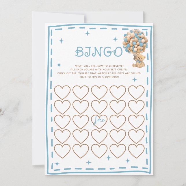 Invitation Carton de jeu de bingo moderne bleu avec ballons d (Devant)