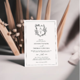 Invitation Carton de mariage à monogramme de blason floral fo