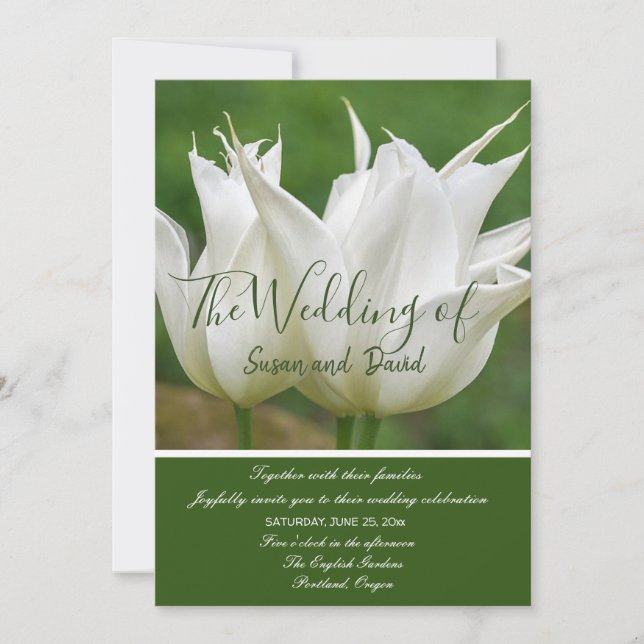 Invitation Carton de mariage aux tulipes blanches (Devant)