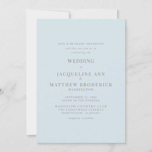 Invitation Carton de mariage avec texte doré sur fond bleu ci (Devant)