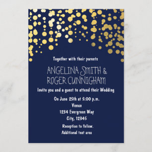 Invitation Carton de mariage bleu marine confetti feuille d'o