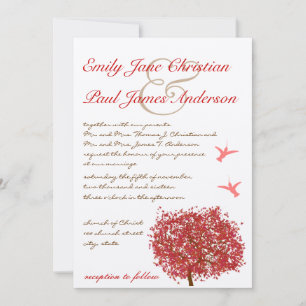 Invitation Carton de Mariage Colibri Arbre Rouge