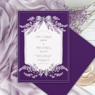 Invitation Carton de mariage élégant floral à cadre violet
