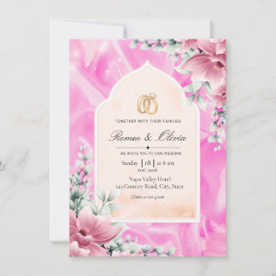Invitation Carton de mariage en soie rose luxueuse et floral 