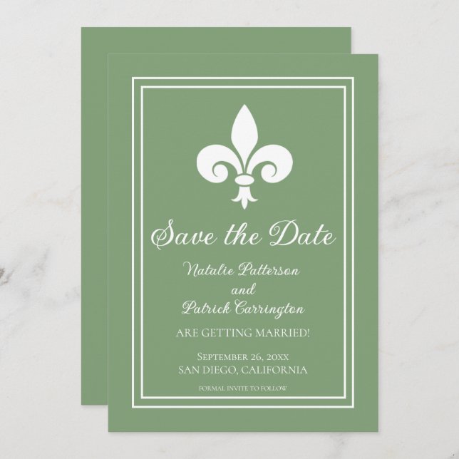 Invitation Carton de mariage Fleur de Lis Vert de mousse pour (Devant / Derrière)
