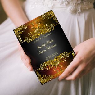 Invitation Carton de mariage floral en or style royal