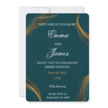 Carton de mariage formel sarcelle et or de luxe