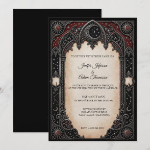 Invitation Carton de mariage gothique céleste rouge