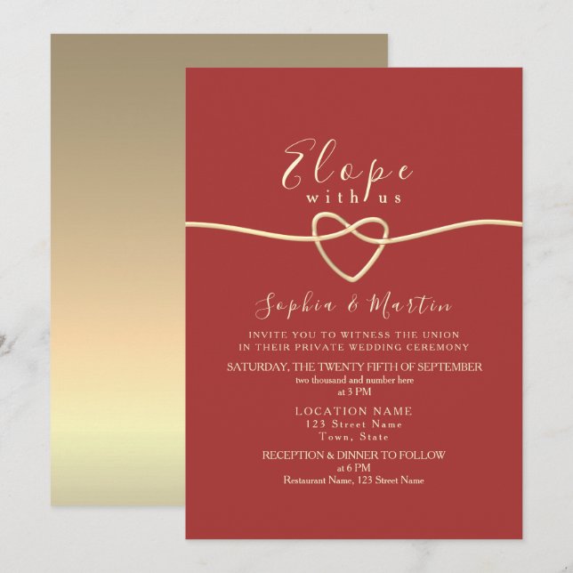 Invitation Carton de Mariage Micro Romantique Rouge (Devant / Derrière)