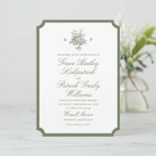 Invitation Carton de mariage monochrome vert sauge classique