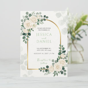 Invitation Carton de mariage Rose blanche Émeraude Eucalyptus